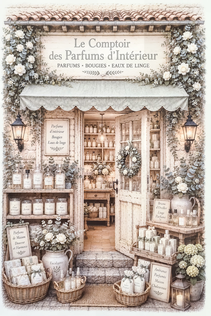 Affiche format A4 d'une vitrine de boutique de parfums d'intérieur. Impression HD sur carton 200 g