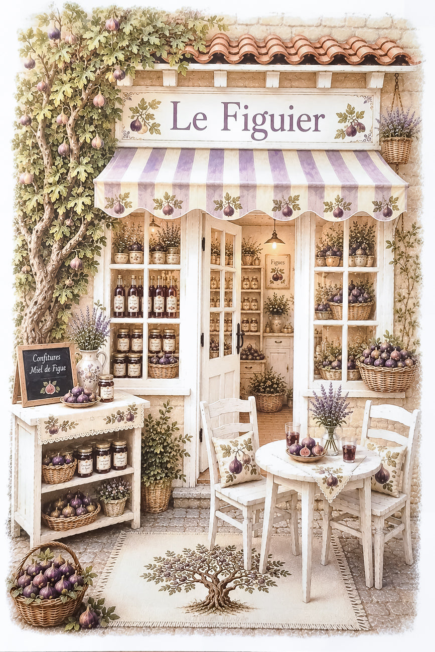 Affiche illustrée A4 vitrine boutique Le figuier. Impression hd sur carton 200 g