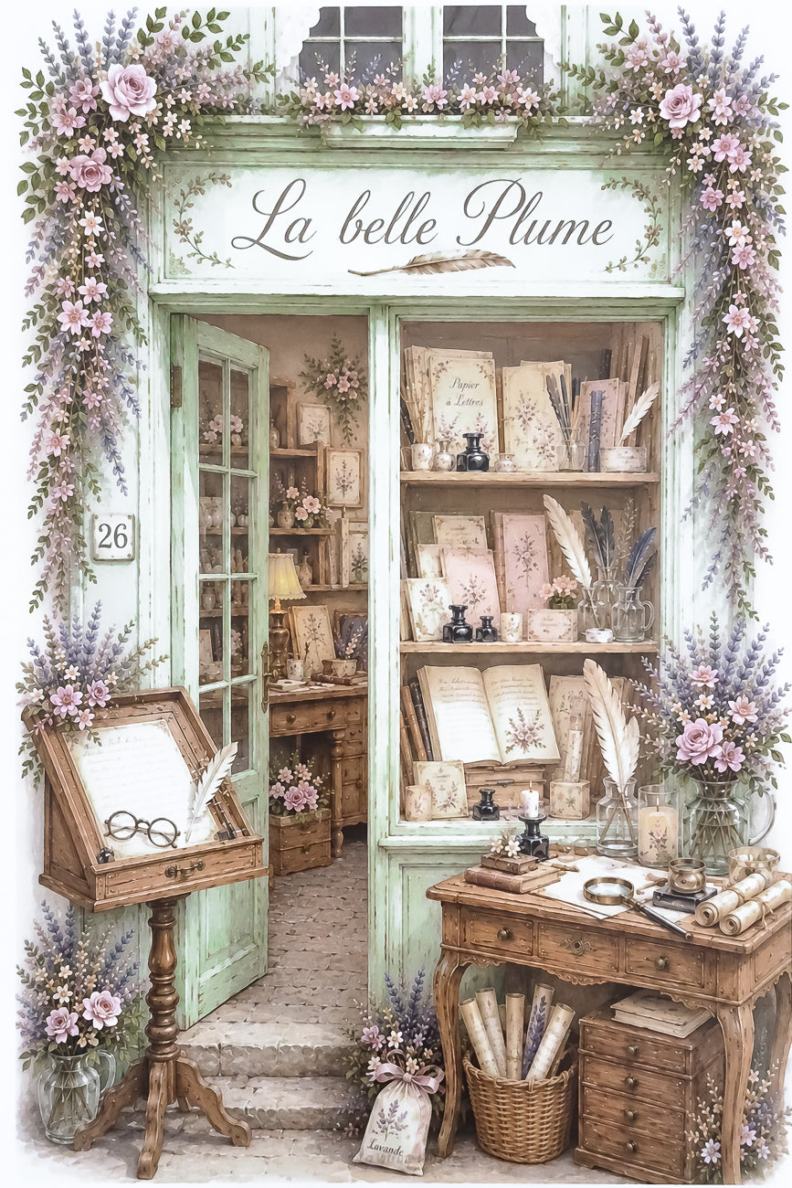 Affiche illustrée A4 Vitrine Papeterie La Belle Plume. Impression HD sur carton 200 g