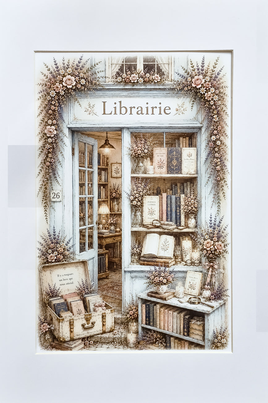 Affiche A4 Librairie bleue poétique vue de face. Impression hd sur carton 200g 