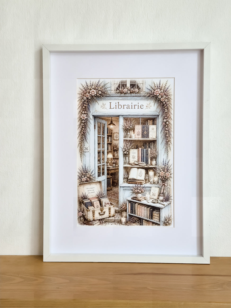Affiche illustrée format A4 Librairie bleue poétique. Impression hd sur carton 200 g
