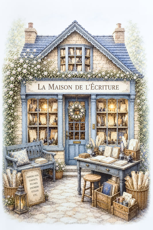Affiche illustrée vitrine La Maison de l'Écriture, papeterie, format A4