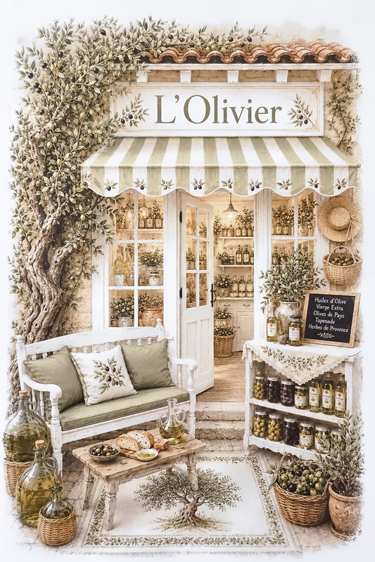 Affiche illustrée A4 vitrine boutique L'olivier - impression hd sur carton 200g